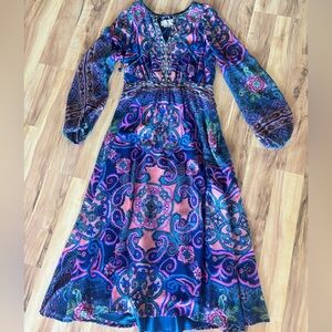 Anthropologie Midi Dress in Pink and Blue Print